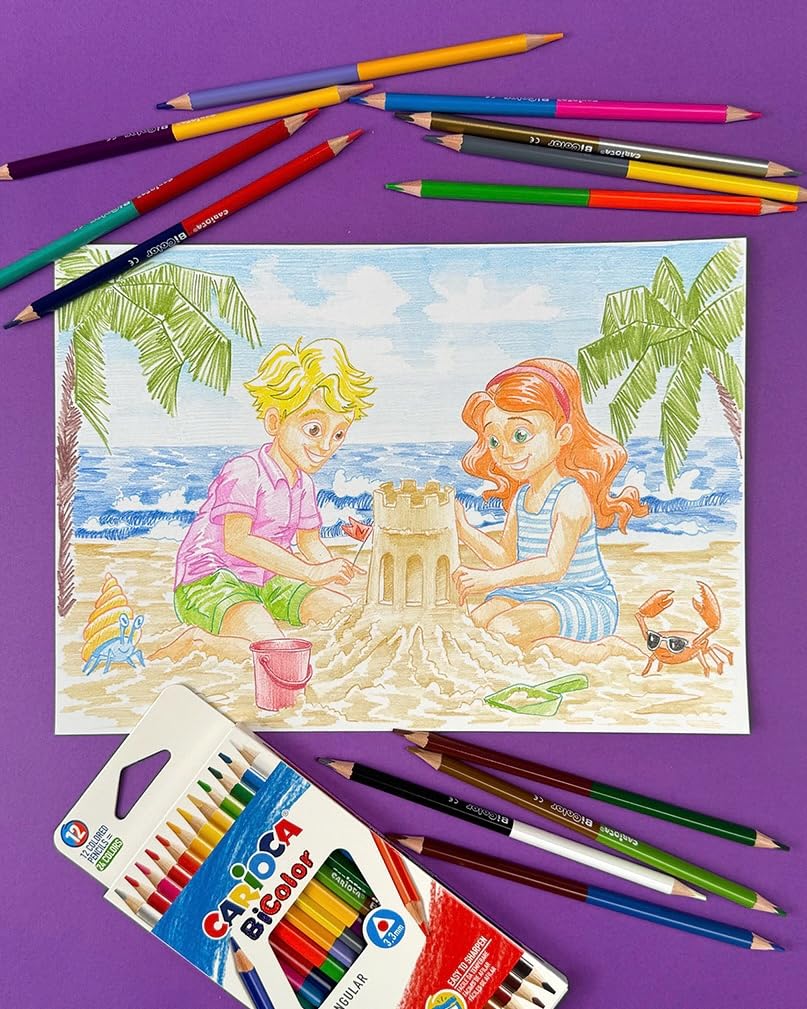 CARIOCA Bi-Color Matite Colorate Triangolari Lavabili 48 Colori Brillanti 24 Pezzi