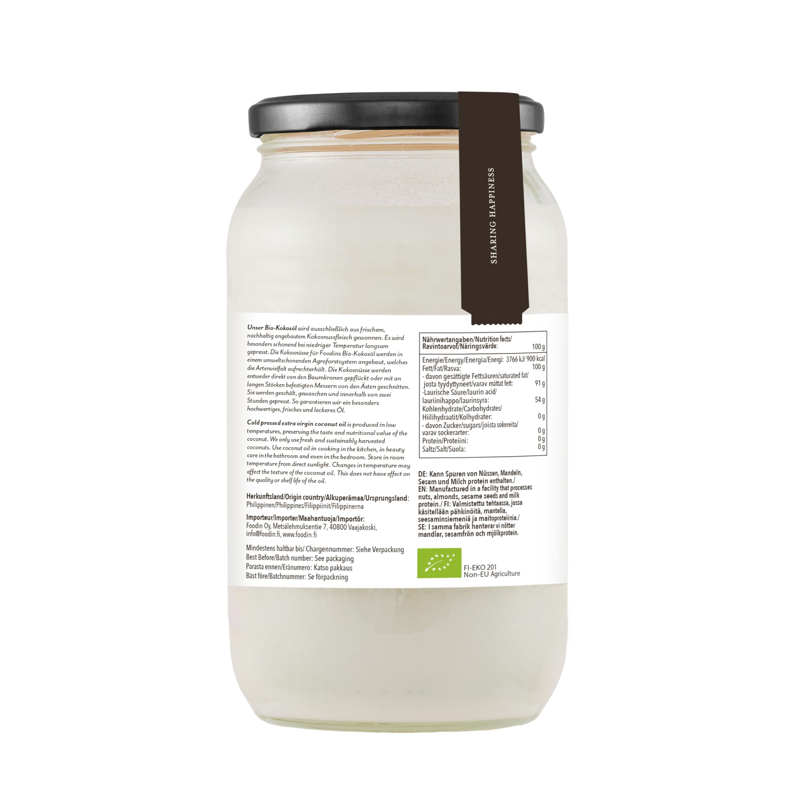 FOODIN Kokosöl, Premium Nativ & Natürlich, kaltgepresst, Bio-Kokosöl, Bio-Kokosfett, am besten für Haut und Haare, Rohkostqualität - ideal zum Braten und Kochen (3 x 1000 ml)