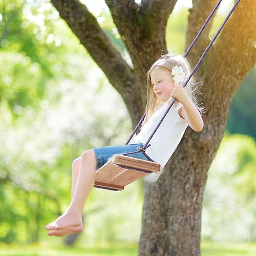 Miniatura 2 de Columpio de madera de teca, asiento de columpio de madera para exteriores para niños o adultos para patio trasero Columpio, altura ajustable (20.5 x