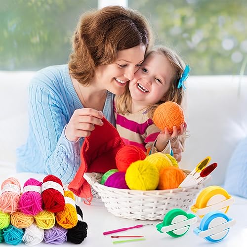 Miniatura 8 de MCPINKY Juego de telares de tejer de 12 piezas, telares redondos para hacer pompones, agujas de gancho, herramientas de ganchillo de acrílico para