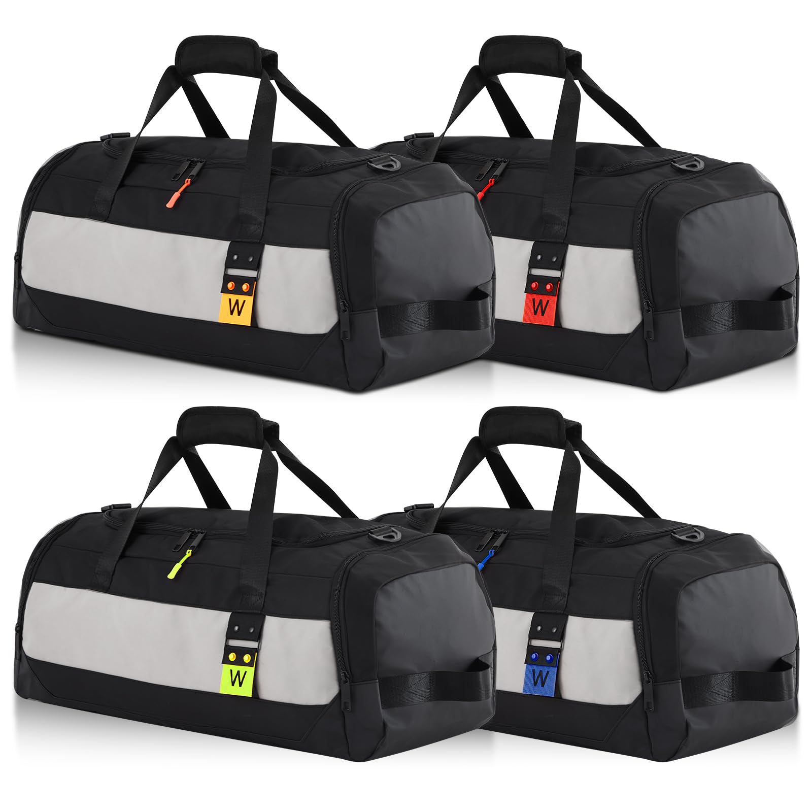 Weewooday Lot de 4 Sacs pour Coffre de Toit 60 cm 54L Duffel avec 4 Fermetures Éclair de Marquage d'Identification Sac de Voyage Noir avec Compartiment à Chaussures pour Coffre Toit de Voiture(Mode)