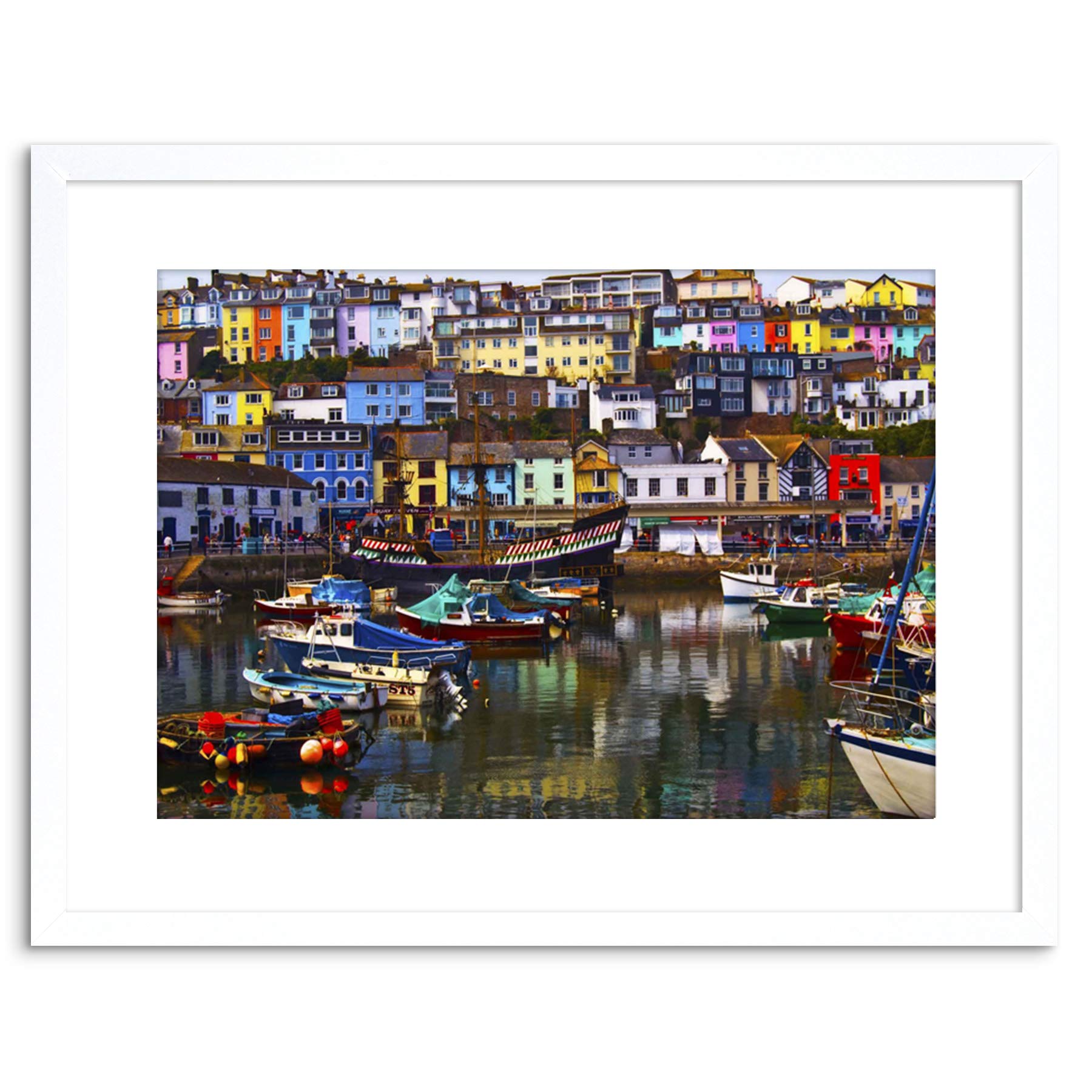 Wee Blue Coo PHOTO CITYSCAPE BRIXHAM DEVON ENGLAND HARBOUR BOATS FRAMED PRINT F97X5484