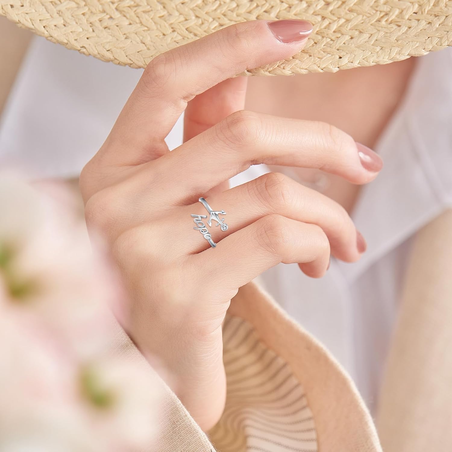 Hope ring,Sterling Silver Anchor Rings Hope Jewelry Gift for women Nautical Anchor Rings Ocean Jewelry Hope Faith Love Jewelry Cubic Zircon Open Ring Adjustable(#8)