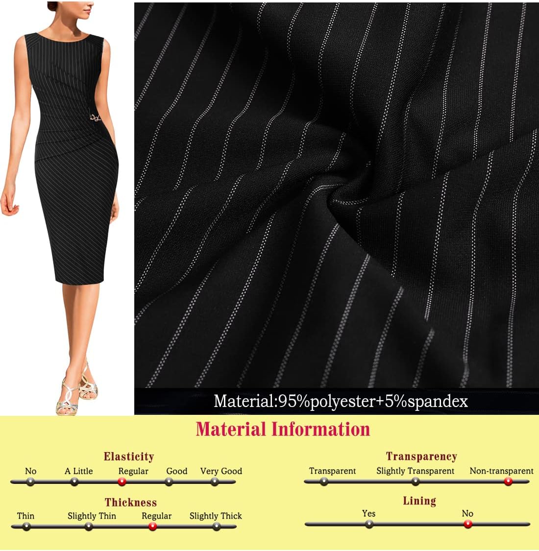 VFSHOW Womens Work Office Business Casual Sleeveless Ruched Elegant Professional Church Cocktail Party Pencil Sheath Dress - Image 6