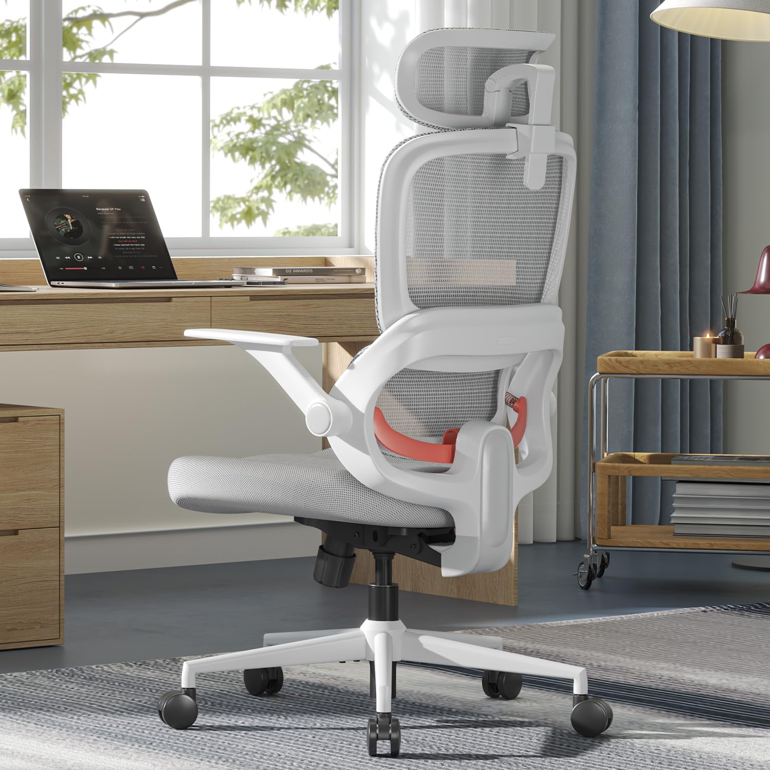 SIHOO B100 SE Office Chair, Desk Chair with Adaptive Lumbar Support & 2D Flip-up Armrests, 135° tilt Soft Memory Foam Erogonomic Chair for Home Office,Hold 300 LBS-White