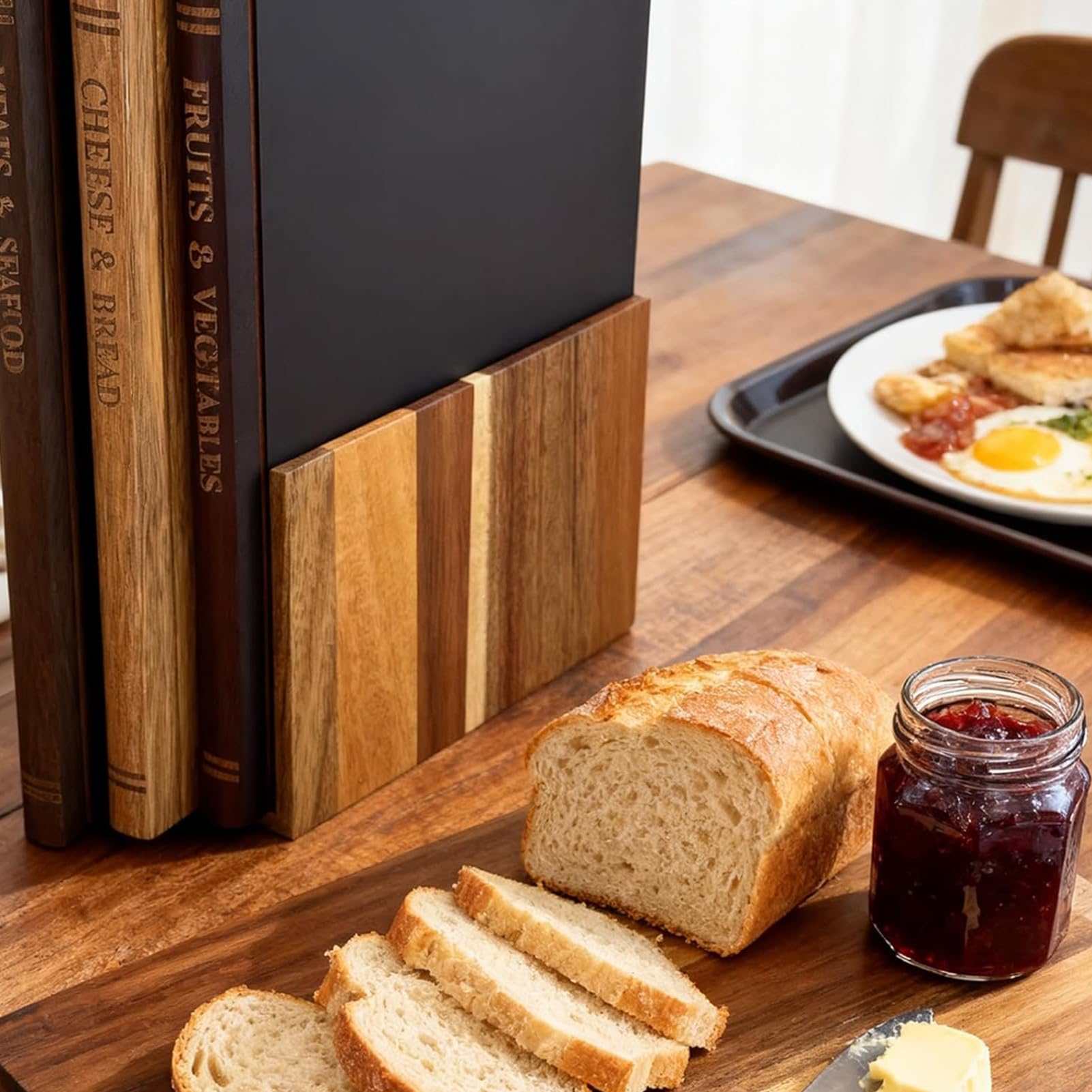 Tabla de cortar de libros, suministros gruesos en forma de libro de madera, tabla de cortar profesional, para queso, carne, verduras, hogar, alimentos, familia, amigos en interiores