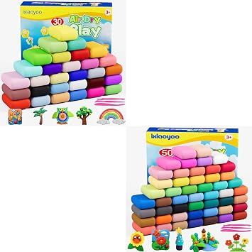 Air Dry Clay Set, 80Pcs Modeling Clay for Kids, DIY Model Magic Clay, Soft and Non-Sticky, Colorful Clay Starter Kit withTools & Accessories, Ideal Gift for Kids 30+50Colors