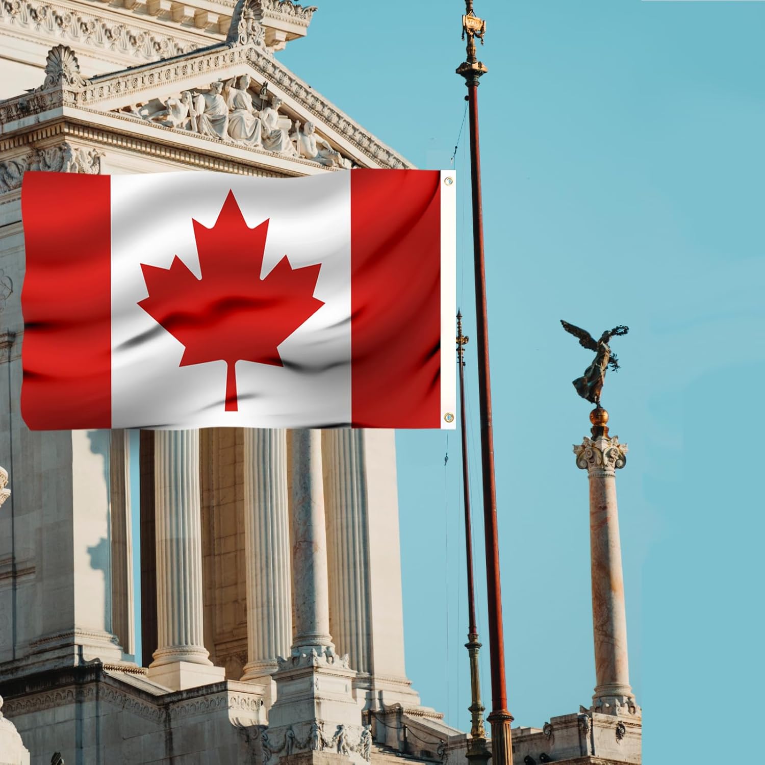 Canada Flag 3x5 Three Layer Double Sided Canadian Flag Polyester Fiber Bright Color with Durable Canvas Header and 2 Non Fading Brass Grommets Canadian Decor