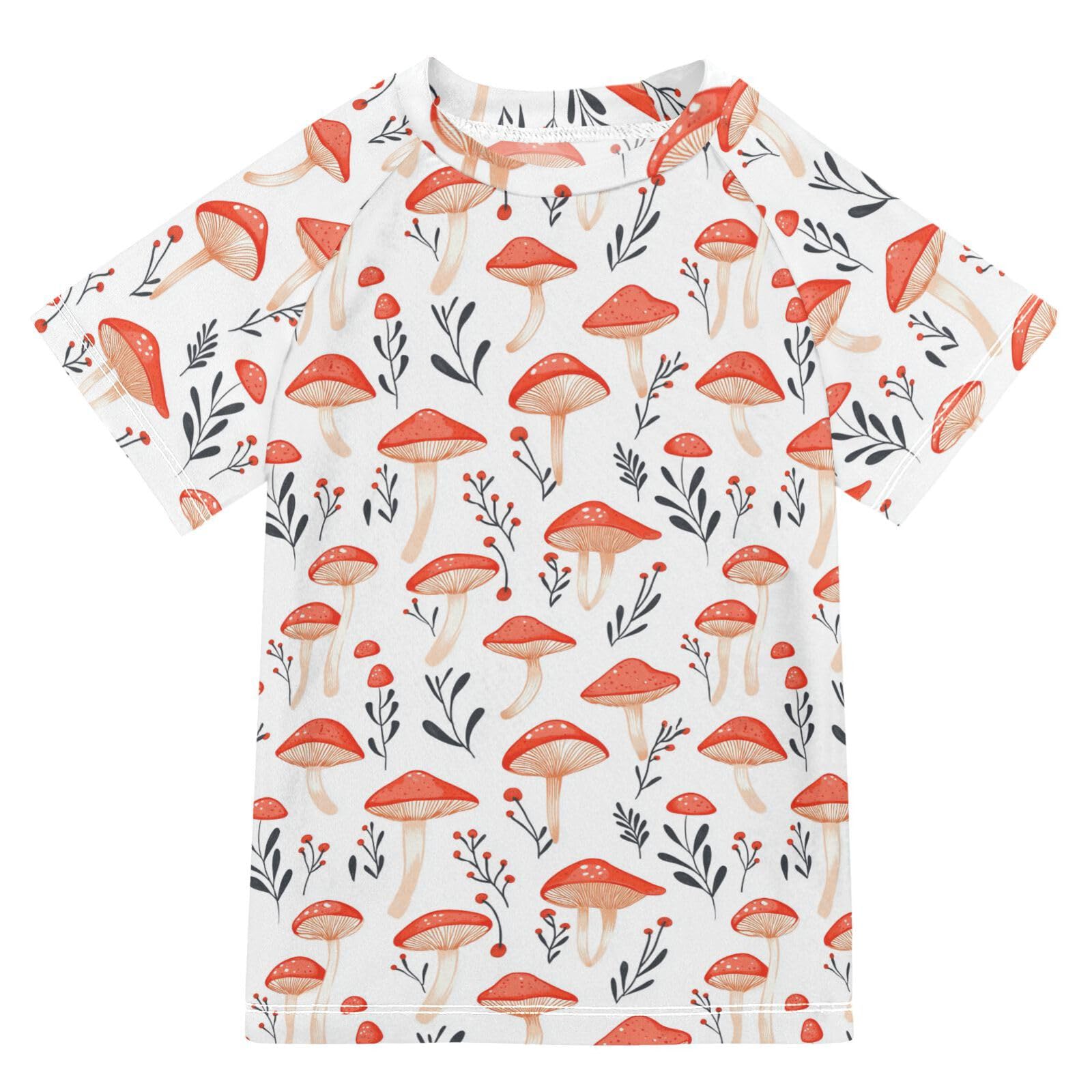 Little Girls Bathing Suitt Short Sleeve Rash Guard Swimsuit 3T Red Mushrooms Coprinellus Micaceus