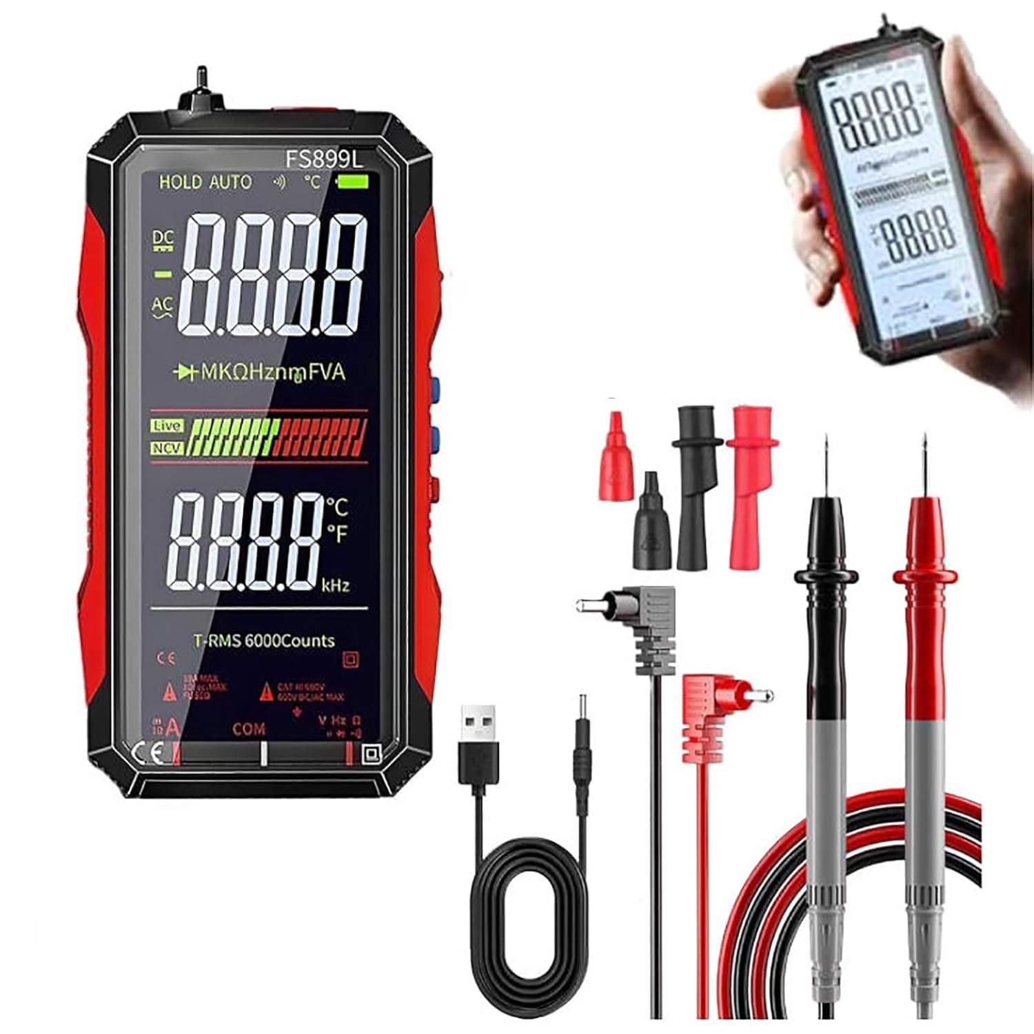 Digital Multimeter, Upgraded FS899L Multimeter, Smart Multimeter, USB Rechargeable Digital Multimeter, Automatic Digital Display Multïmeter Tester for Home and Industrial Electrical Issues (FS899L)