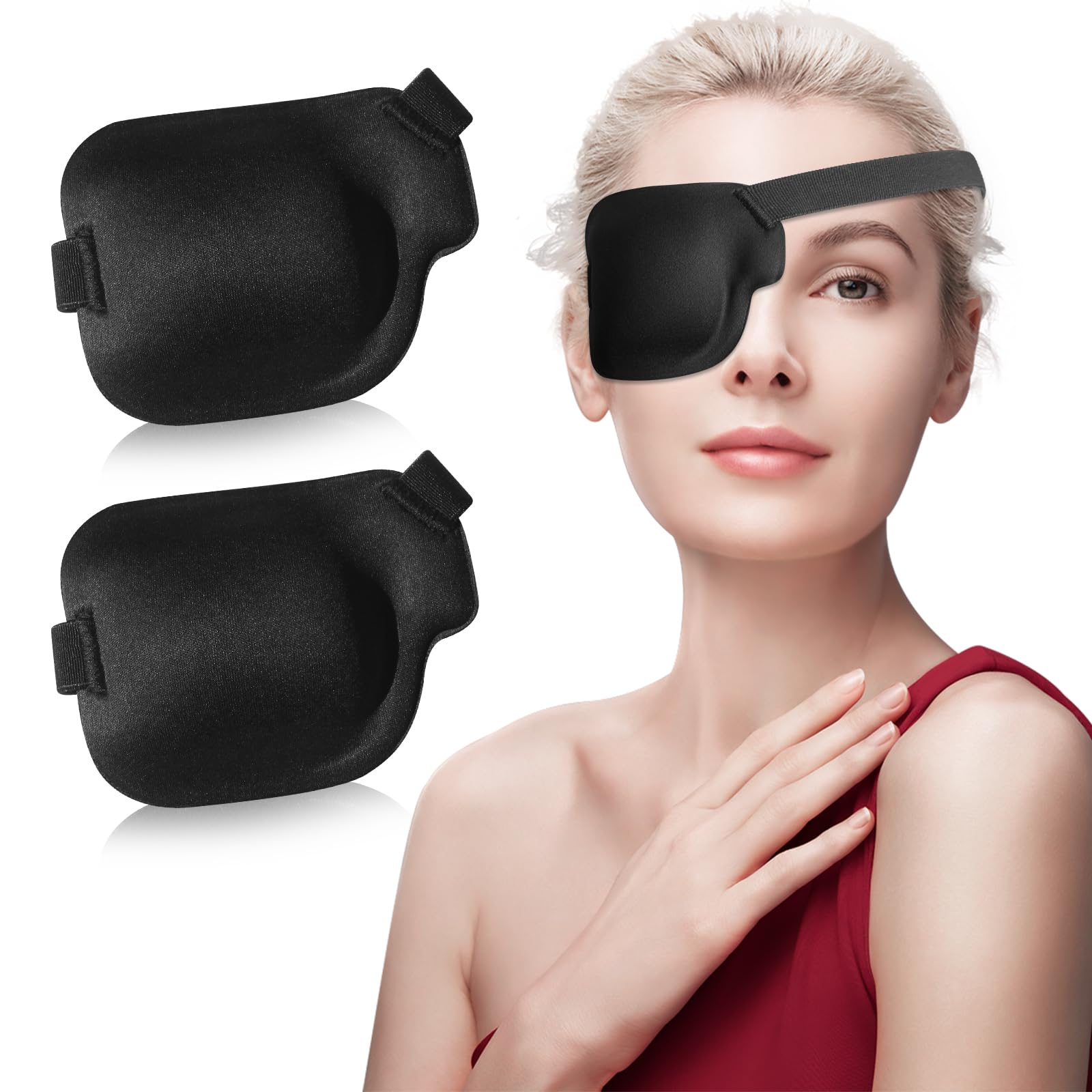 RIKEYO 2Pcs 3D Eye Patches for Adults, Adjustable Medical Eyepatch for Lazy Eye,Black(Right Eye)