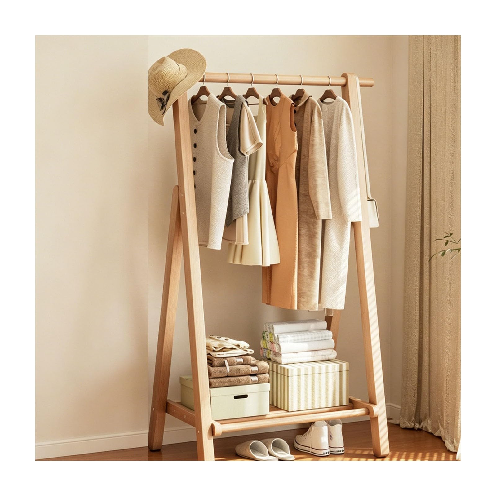 SXDHOCDZ Wooden Clothes Rack with Wheels, Suitable for Bedrooms and Laundry Rooms(D,66 * 45 * 168cm)