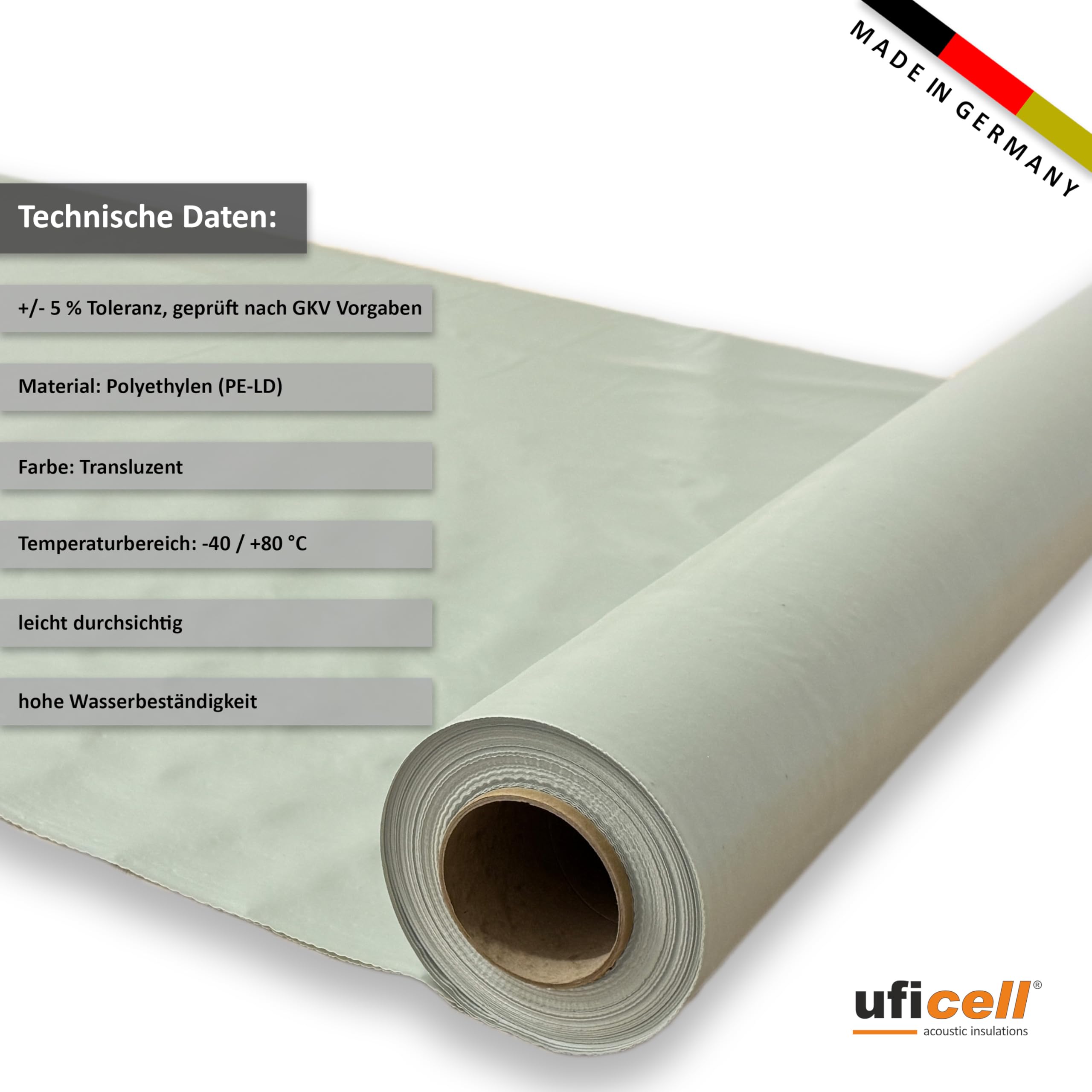 uficell Aqua-Stopp Baufolie, Estrichfolie, PE-Folie, Dampfsperre 0,2 mm Stark unter Laminat-/Parkettböden bei erhöhter Restfeuchte bzw. Einsatz einer Warmwasser Fußbodenheizung (50 m² (12,5m x 4m))