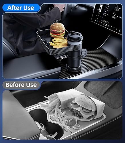 Miniatura 3 de Bandeja de doble portavasos para automóvil, mesa giratoria para asiento de pasajero delanterotrasero para comer, expansor de portavasos con soporte