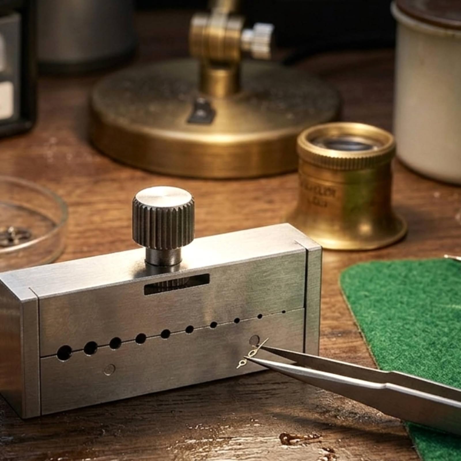 LRXFPIYF Reparador de Engranajes de Reloj Herramienta Relojería Bloque Soporte Ajustable de Precisión de Acero con Cuerpo Rectangular Cepillado Adecuado para Relojeros Talleres Bricolaje