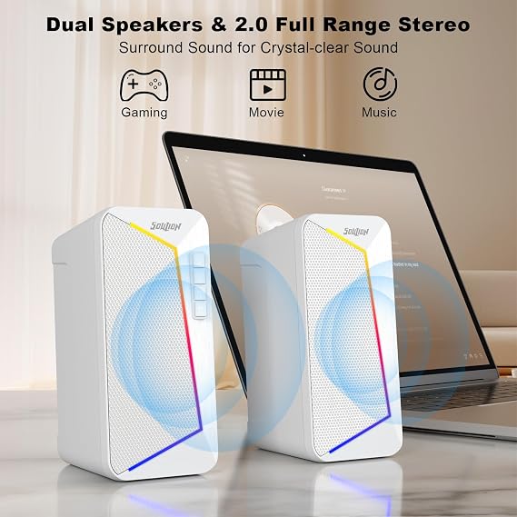 SOULION R40 PC Speaker, 2.0 USB Powered Bluetooth Computer Speakers, White