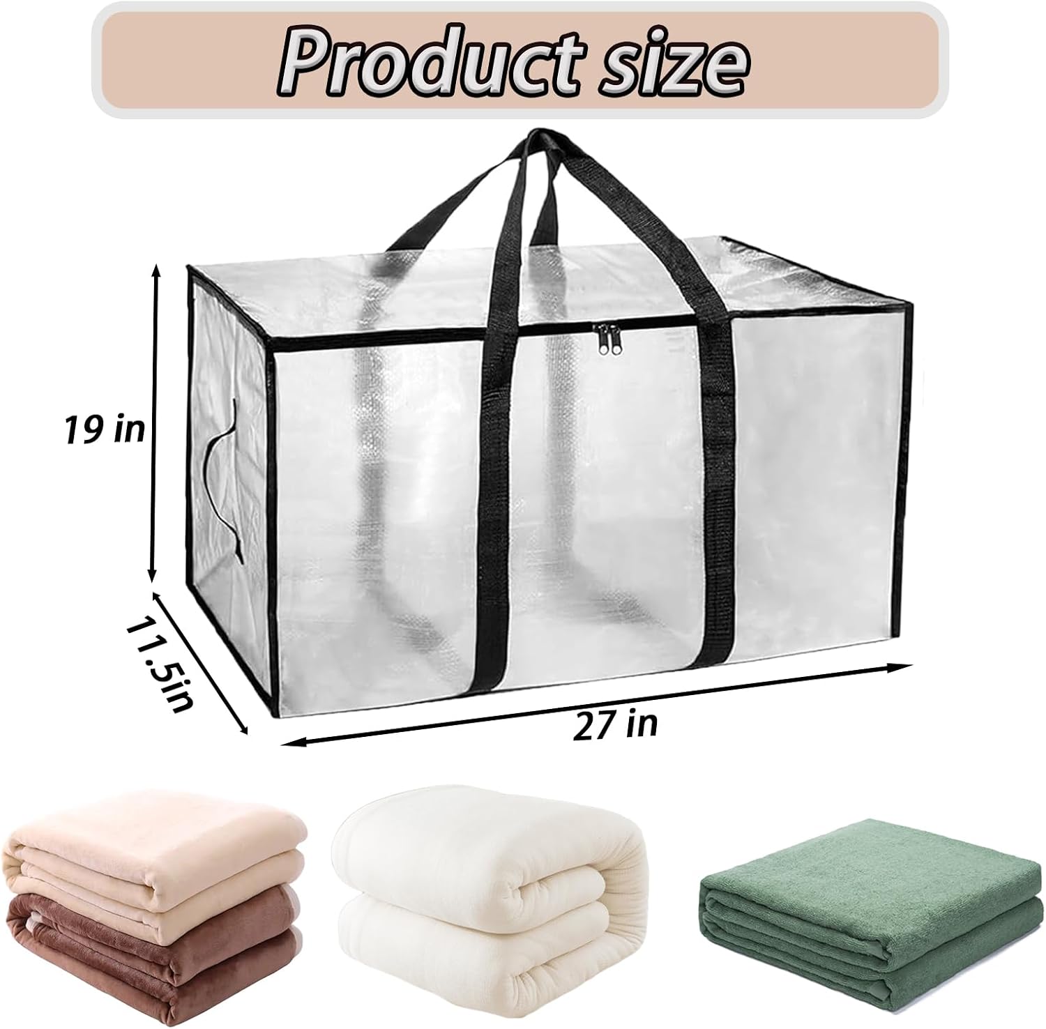 Heavy Duty Moving Bag – 95L Extra Large, Strong Zipper & Wrap-Around Handles, Water-Resistant Storage Tote, Durable Alternative to Moving Boxes – Semi-Transparent (Clear)