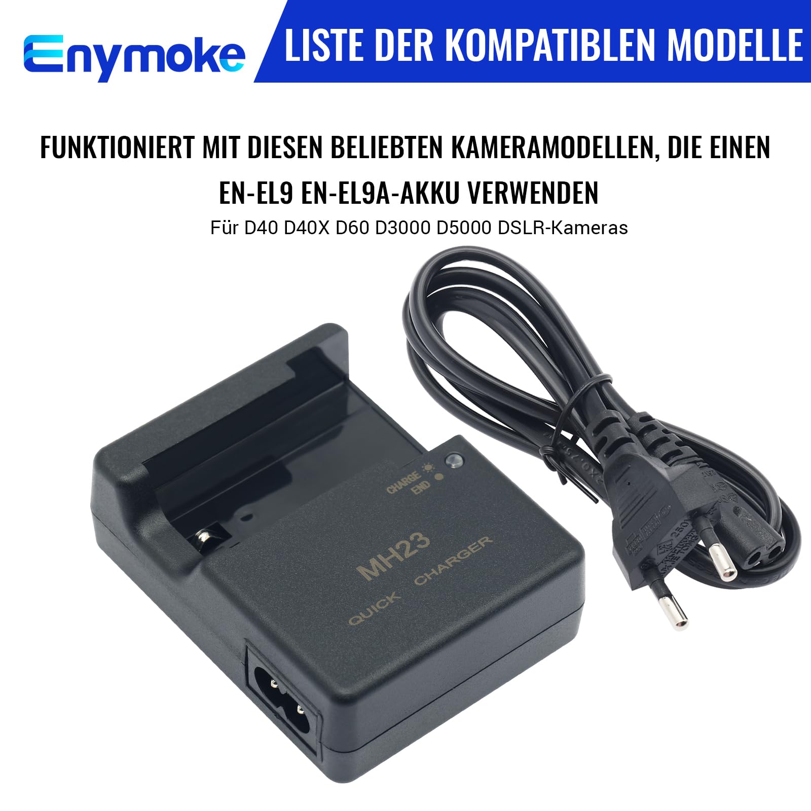 MH-23 Chargeur rapide pour Nikon : compatible avec batterie EN-EL9 EN-EL9a pour appareils photo reflex numériques Nikon D40 D40X D60 D3000 D5000