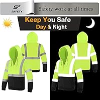 Vista 6 de sesafety Sudadera de seguridad de alta visibilidad para hombre, sudadera con capucha reflectante con cremallera clase 3, sudadera con capucha