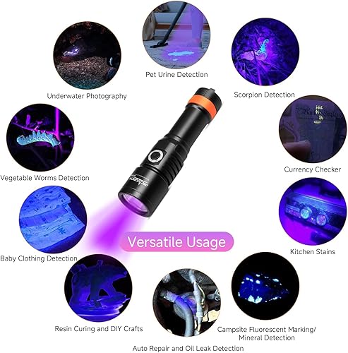 Miniatura 3 de ORCATORCH Luz de video de buceo D530V con luz UV LED de 395 NM, luz negra, ángulo de haz amplio de 120 grados, linterna de buceo de fluorescencia