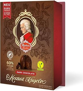 Reber Mozart-Kugeln Dark Chocolate, 6er Packung mit Marzipan und Nougat, vegan - 1 x 120 g