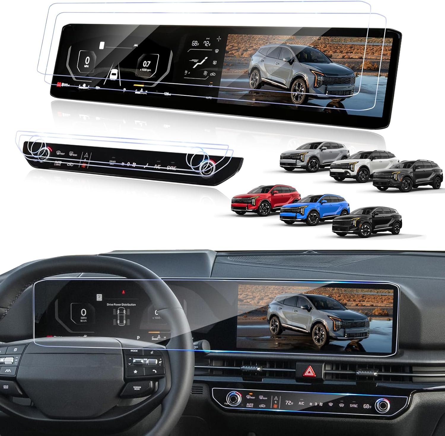 Designed for 4PCS 2026 Kia Sportage Screen Protector 12.3 inch [Nav+Dash] Dual Display and Air Condition Nano Soft Protective Film for 2026 Kia Sportage Accessories [Not Fit for PHEV]