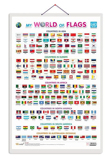 My World of Flags Early Learning Educational Chart for Kids | 20"X30" inch |Non-Tearable and Waterproof | Double Sided Laminated | Perfect for Homeschooling, Kindergarten and Nursery Students