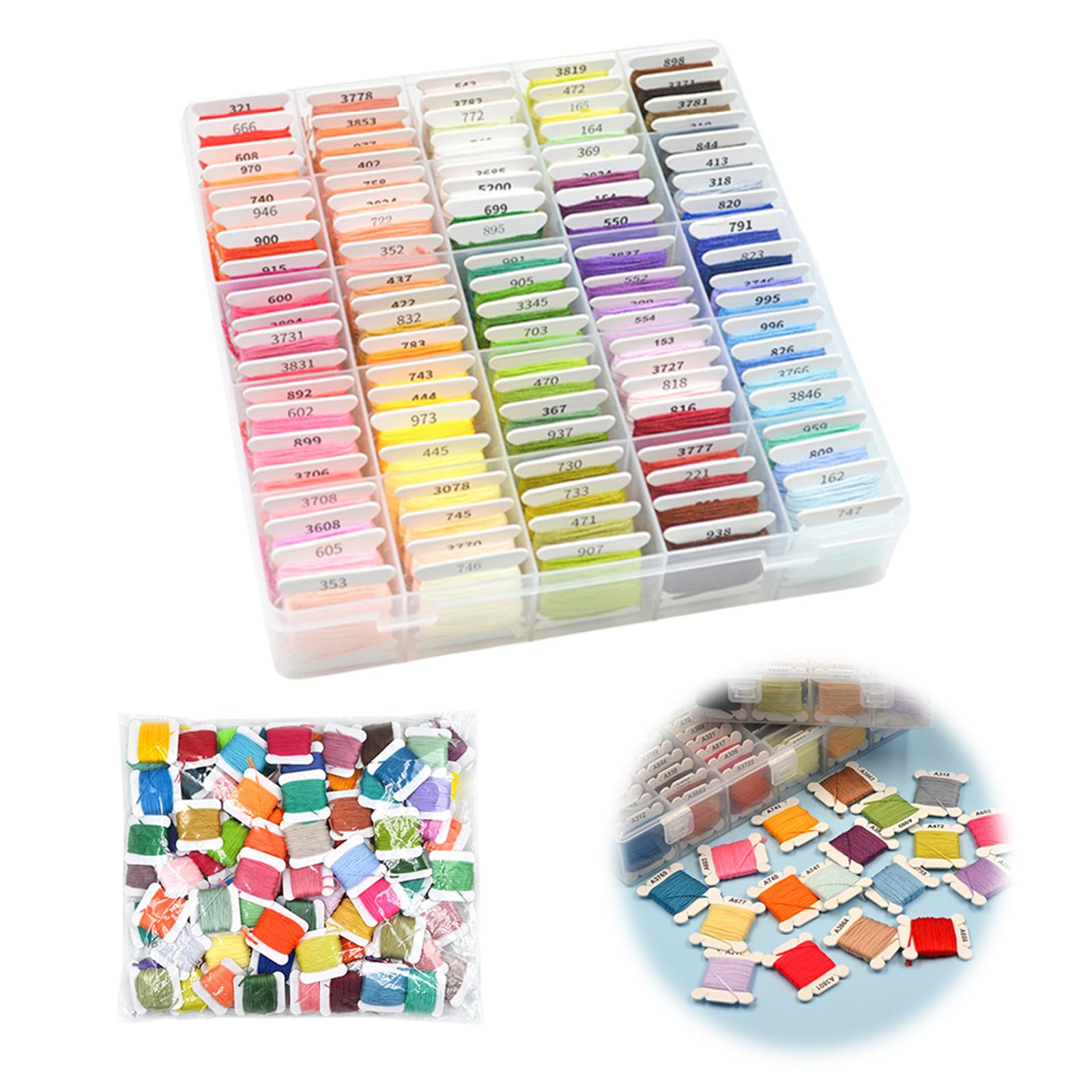 Buntes Stickgarn-Set mit organisierter Aufbewahrungsbox für Kreuzstich, Nähen und Handarbeitsprojekte