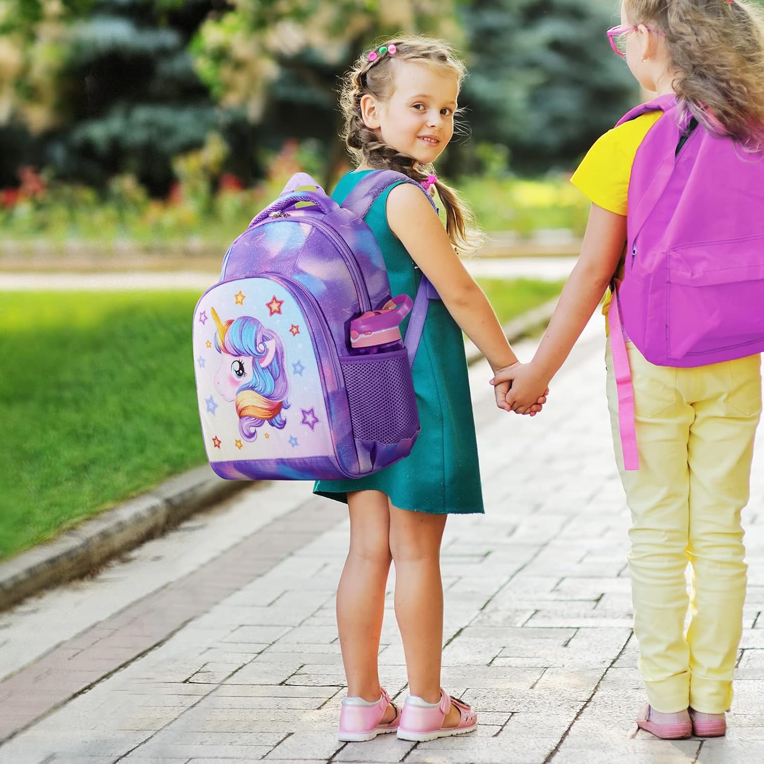 WAWSAM 3D Glitter Girls Unicorn Backpack - Sparkly PVC School Backpack for Girls Toddler Kids Kindergarten Primary Elementary School Bag Bookbag with Shoulder Strap and Bottle Pocket
