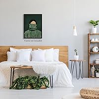 Vista 3 de Haitunone Emerald Green Feminine People Wall Art Retro Abstract Stripe Poster Funky Minimalist Eclectic Canvas Prints for Bedroom Apartment Dorm