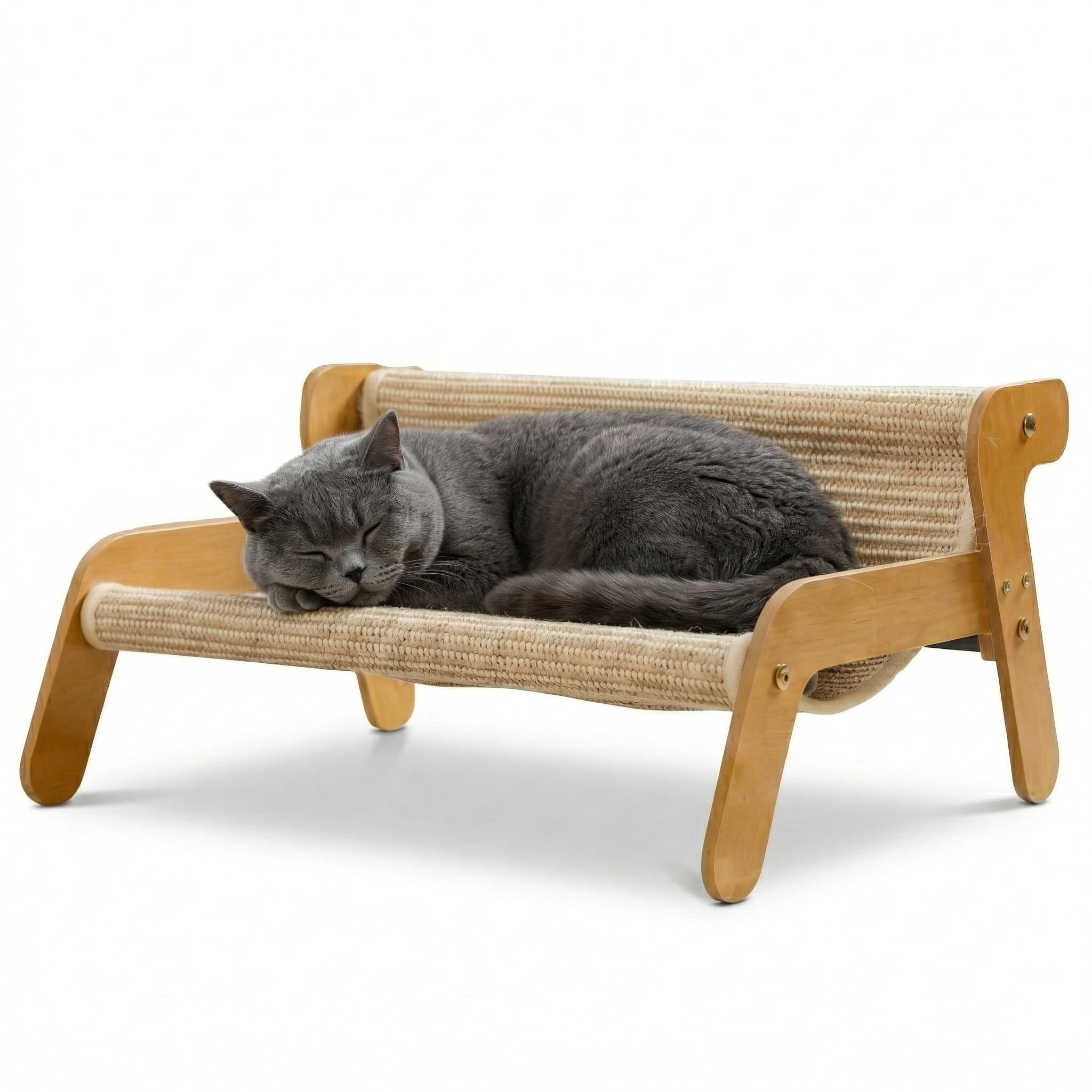 Amaca Gatti e Tiragraffi 2 in 1 in Legno e Sisal Naturale Rilassante – Divano e Lettino per Gatti Sospeso, Robusto e Antigraffio – Lettino Design 54x44cm - Montaggio Facile