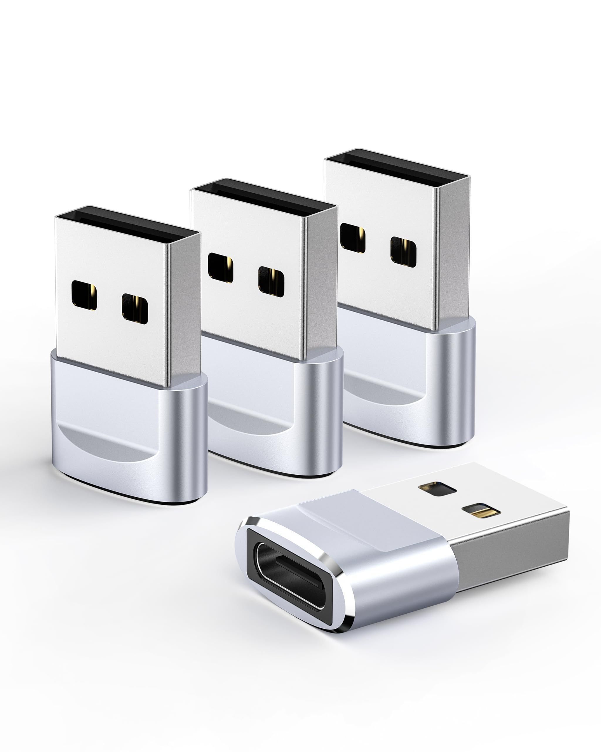 USB-auf-USB-C-Adapter, 4 Stück, USB-C-Buchse auf A-Stecker, Ladegerät, Typ-C-Konverter für Apple Watch Ultra iWatch 7, 8 SE, iPhone 14, 13, 12, 15 Pro Plus Max Mini, AirPods, iPad Air, Samsung Galaxy