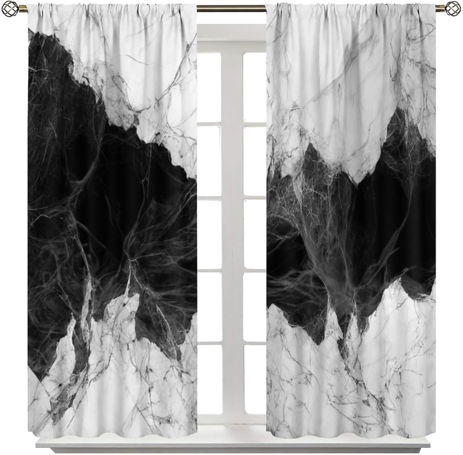 Black White Marble Curtains,Modern Abstract Print Window Treatments for Bedroom Living Room Kitchen Studio Rod Pocket Drapes 2 Panels Set,Total Size 42 x 54 Inch