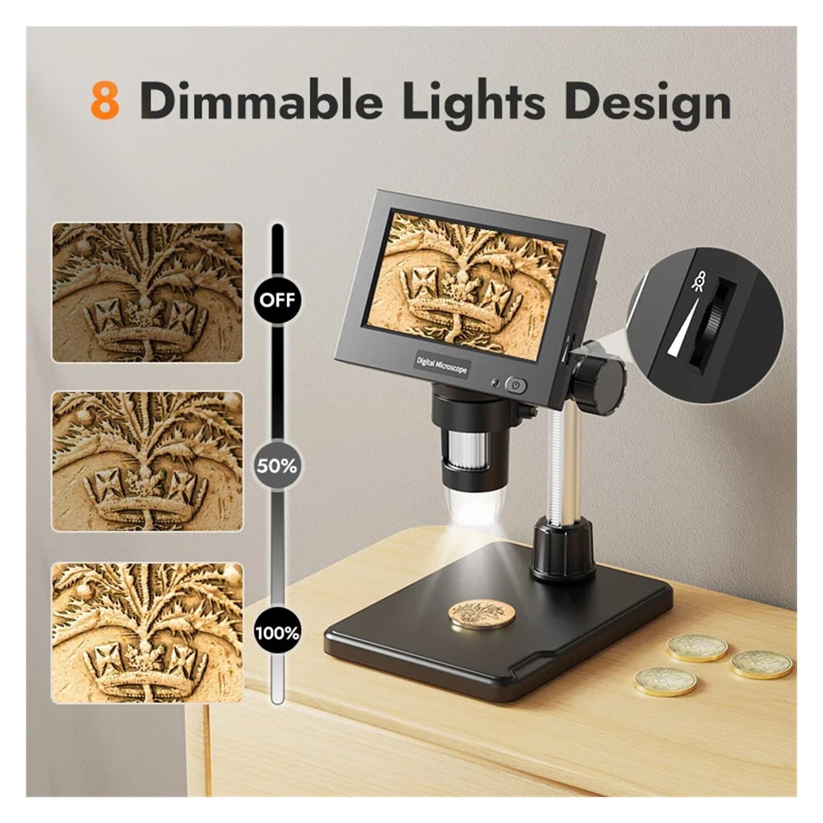 4.3"IPS Digital Microscope With 8 LEDs1000X Magnification Coin Microscope USB Electronic Microscope Camera For PCB Soldering