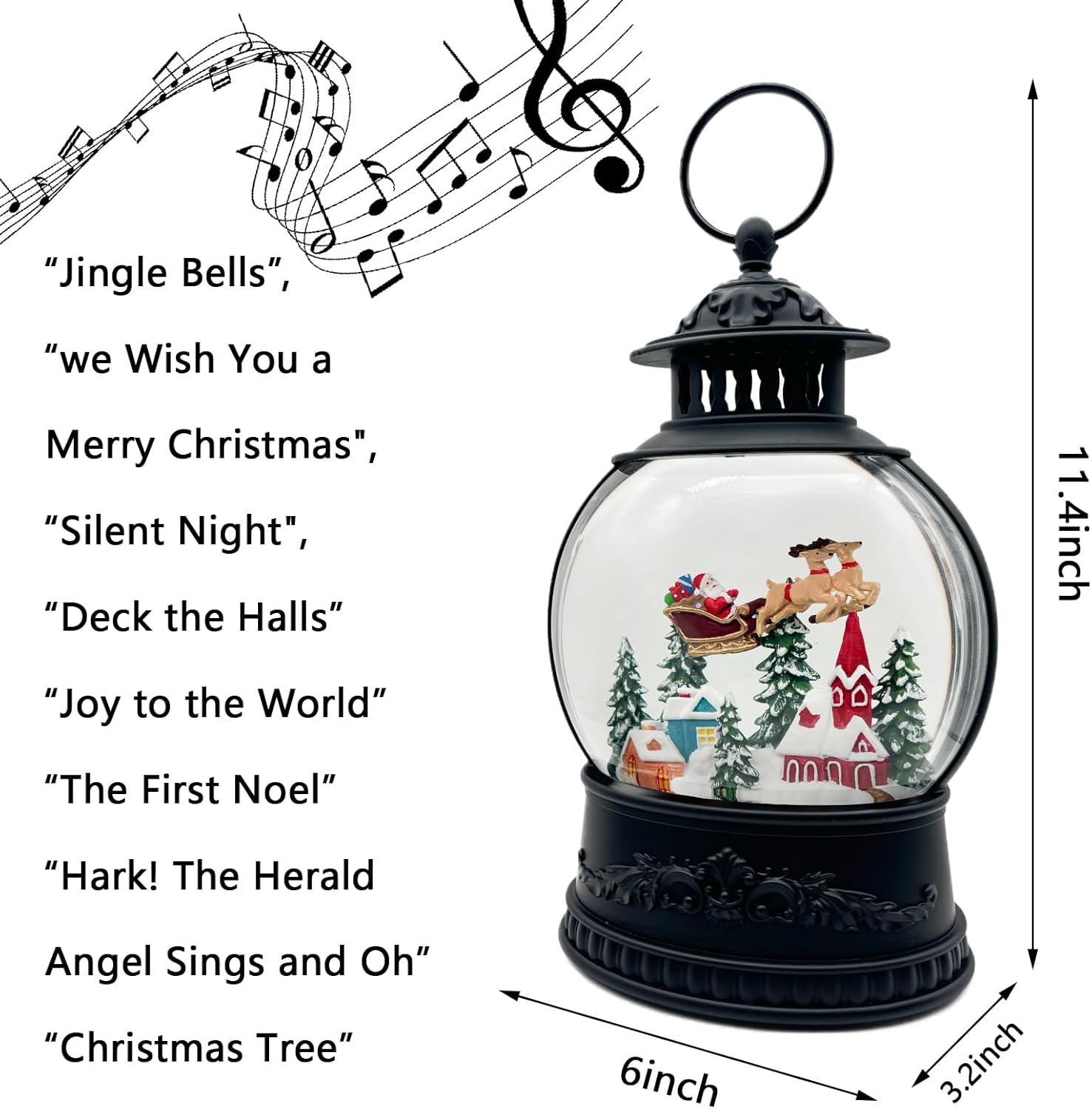 Christmas Snow Globe Lantern with Music & Timer - USB/Battery Operated LED Glittering Globe, Snow Globe Decor for Home Holiday (Reindeer) - Image 6