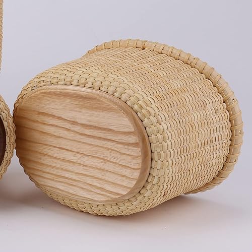 Miniatura 4 de Nantucket Cesta de artesanía pequeña Organización de caña sobre caña de almacenamiento ovalado Arte popular náutico del siglo XIX