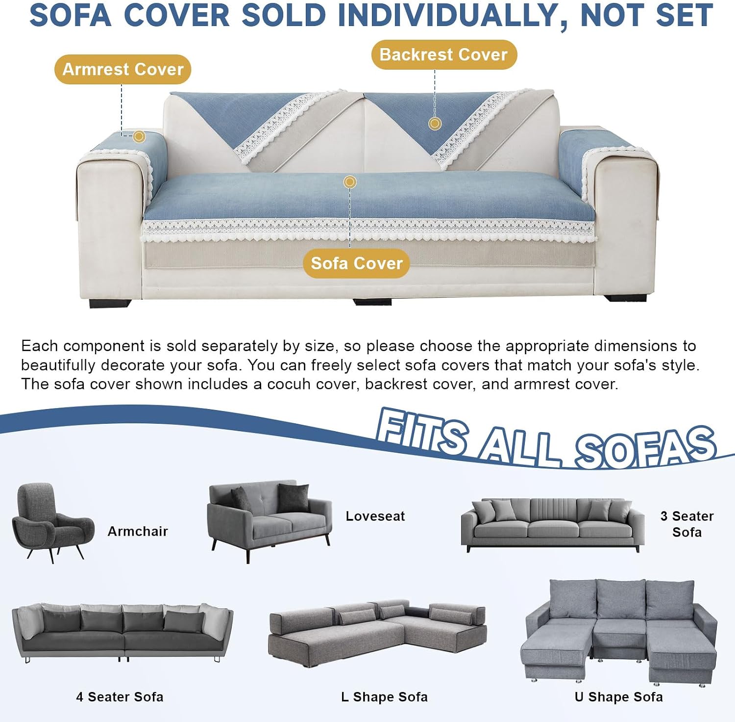 VClife Couch Cover, Dog Sofa Cover for 2 Cushion Couch Anti Slip Sofa Slipcover, Modern Blue Herringbone Sofa Covers for Dog Cat Pet, Washable Sofa Cover for L Shape Sofa, 35.4x63 inch (Only 1 Piece)