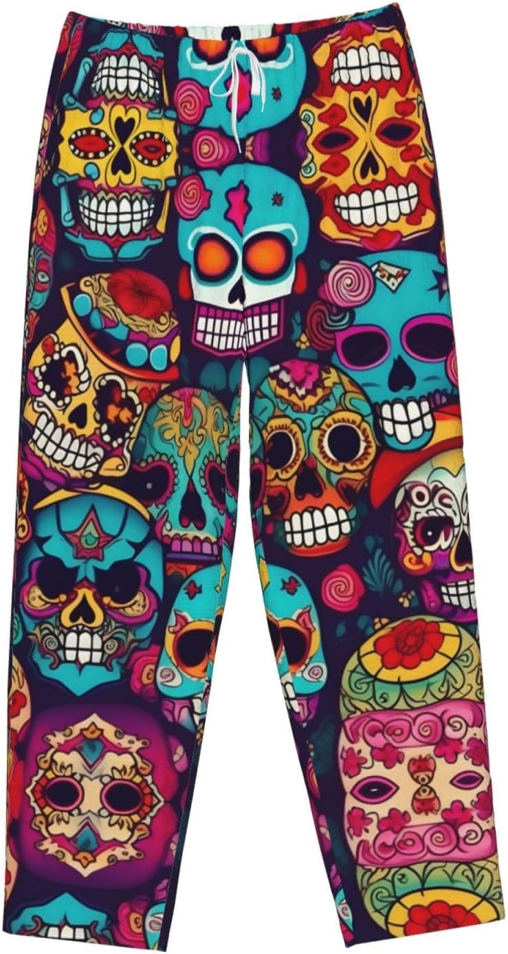 Sugar Skulls Print Cozy Christmas Pajama Pants,Flannel Pajama Bottoms,Cater To Various Body Types