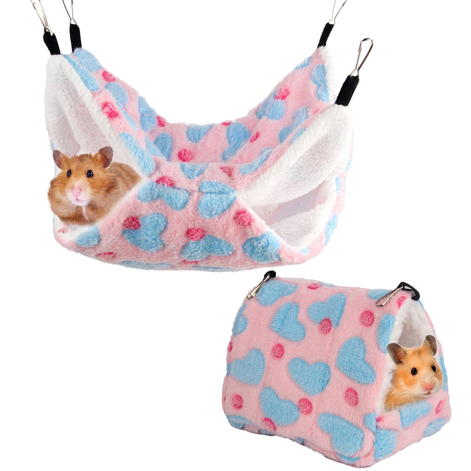 DKDDSSS 2 Piezas Hamaca para Animales Pequeños, Hamaca Pequeña para Mascotas de Doble Capa Invierno Peluche Cálida, para Jaulas de Mascotas Hurones Ardillas Conejillos de Indias para Jugar y Dormir
