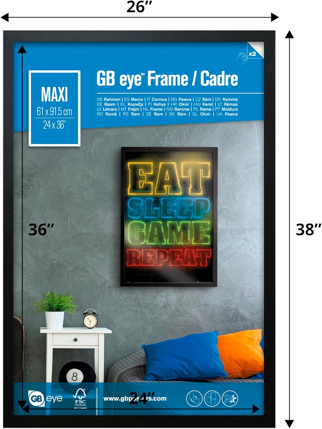 GB Eye Contemporary Wooden Black Picture Frame - Maxi - 61 x 91.5cm