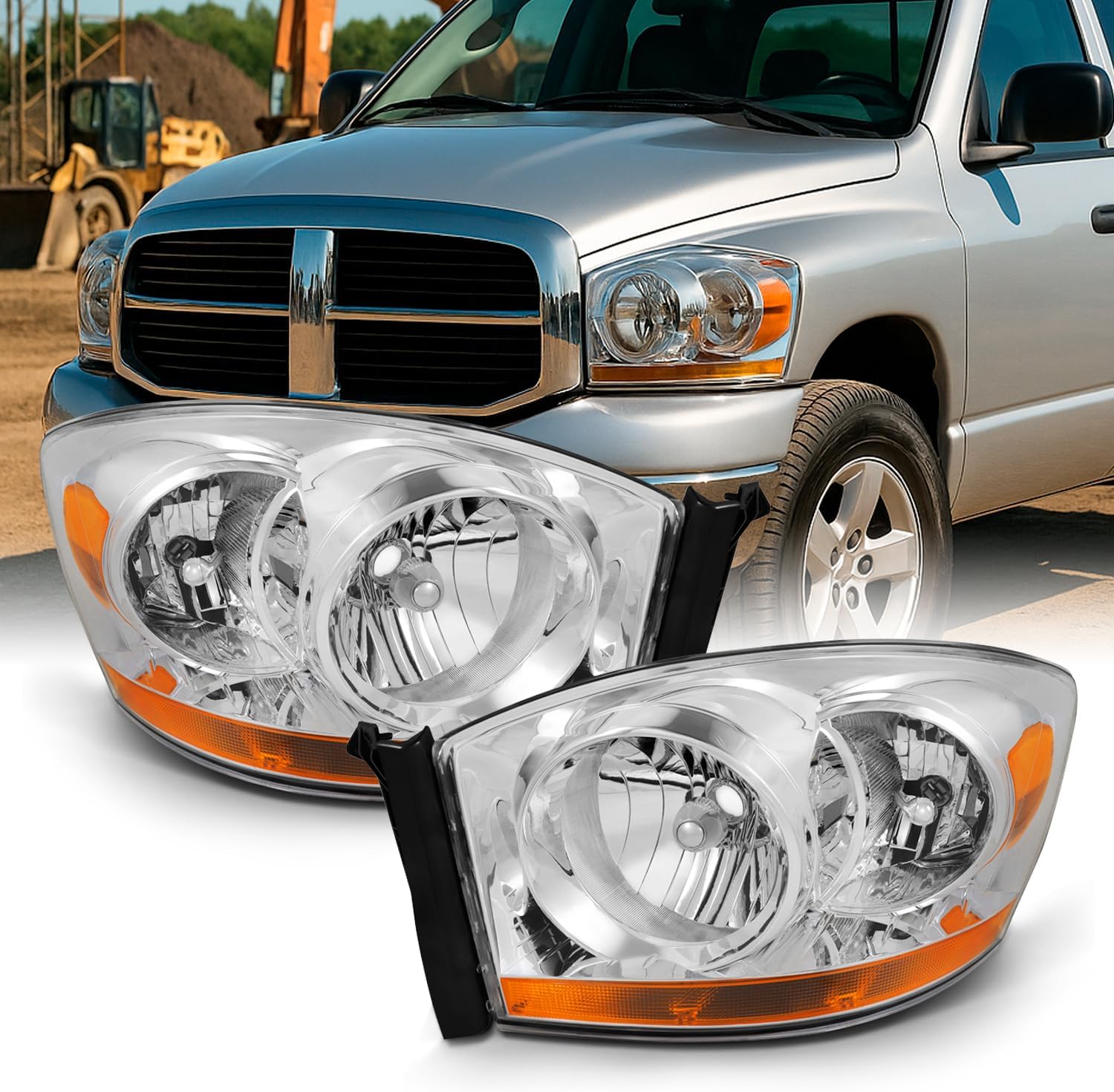 AKKON - For Dodge Ram Truck OE Replacement Chrome Bezel Headlights Driver/Passenger Head Lamps Pair New