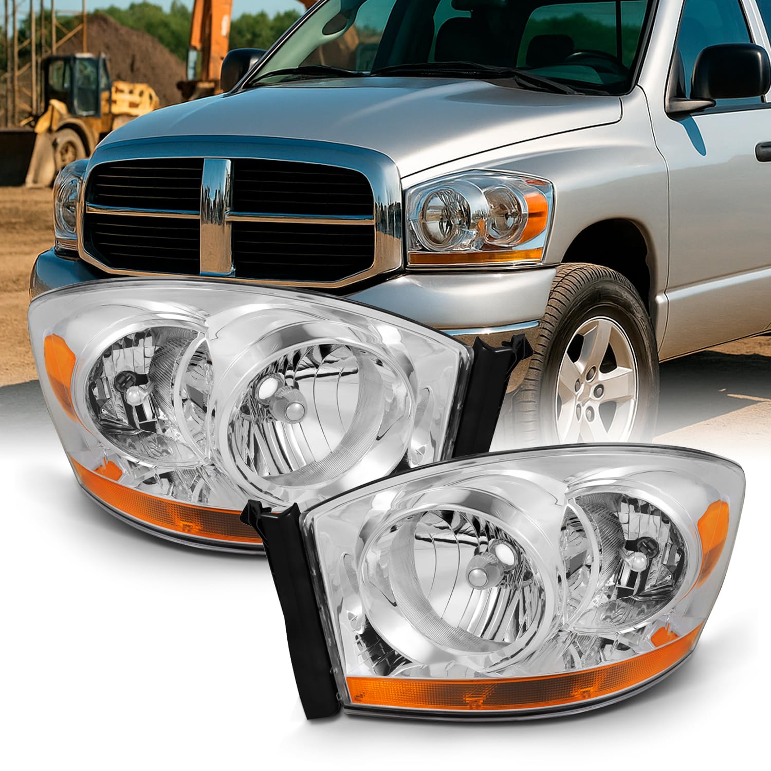 AKKON - For Dodge Ram Truck OE Replacement Chrome Bezel Headlights Driver/Passenger Head Lamps Pair New