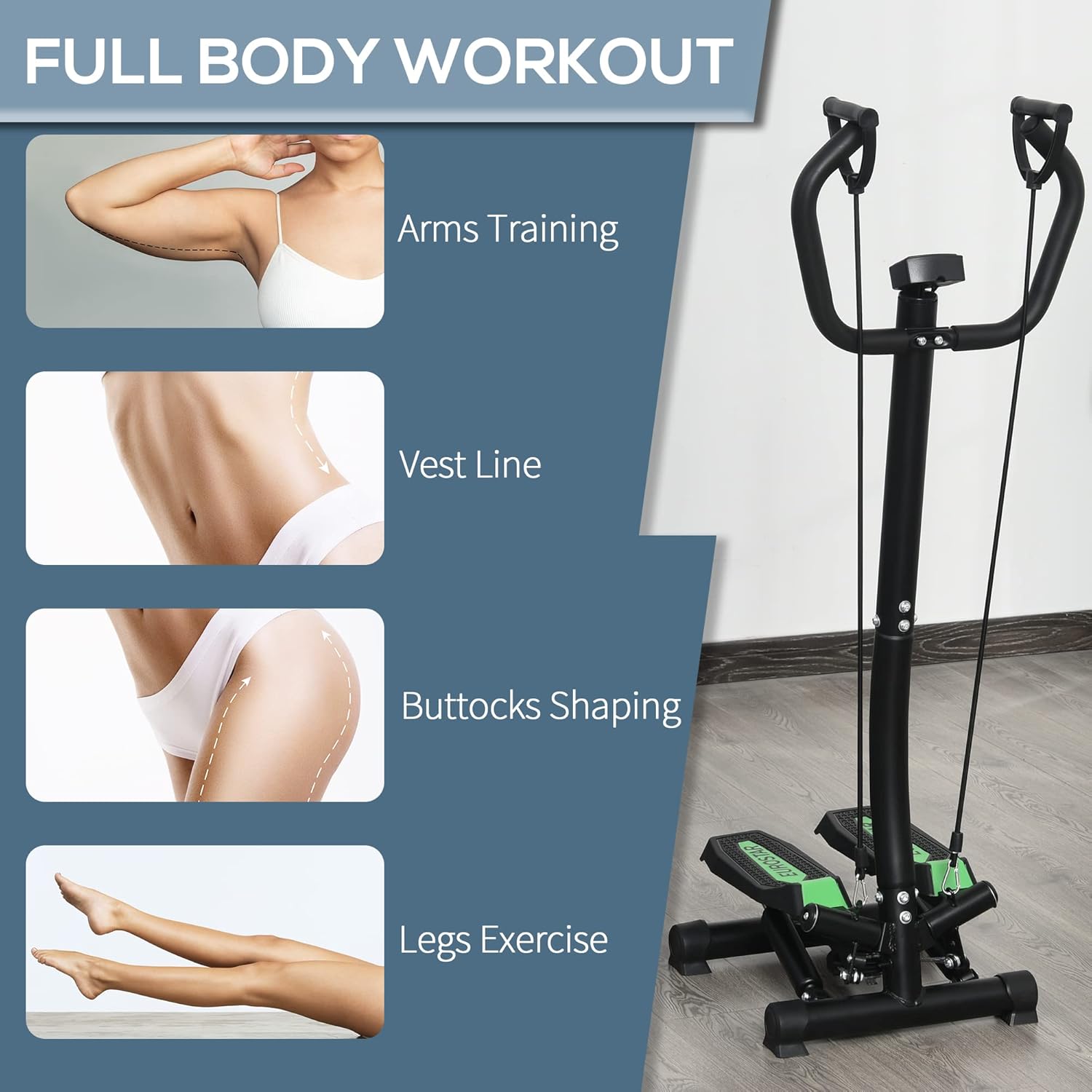 Full body workout illustration with Soozier Mini Stepper