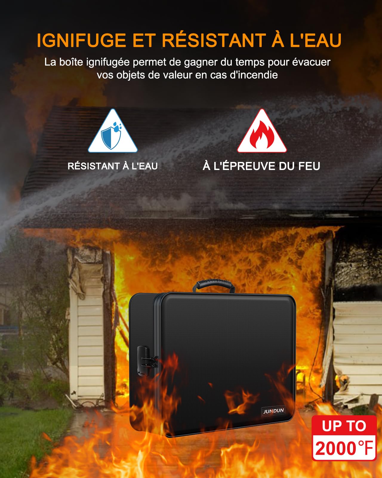 JUNDUN Organisateur de Documents avec serrure, Sac ignifuge