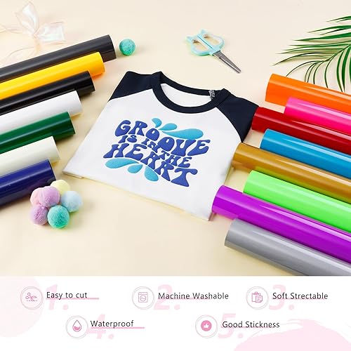 Miniatura 5 de HTVSTD Puff Vinyl Heat Transfer - 15 Sheets 12 * 10inches 3D Puff Vinyl Include 6 Sheets Glow in The Dark Puffy HTV Vinyl for Tshirts DIY Glod Puff