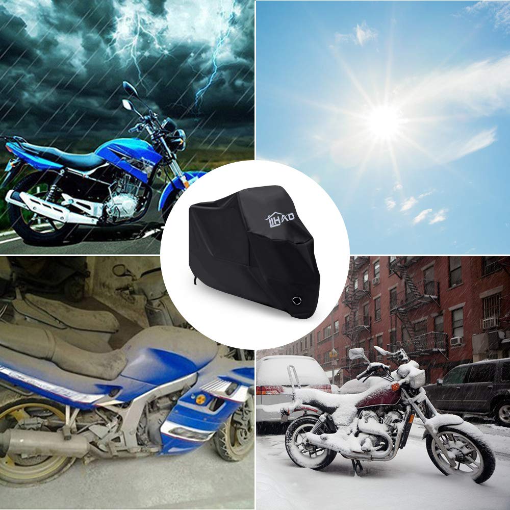 LIHAO Copertura di protezione per moto impermeabile, resistente al freddo e alle intemperie, protegge dalla polvere 190T - Nero, XXL