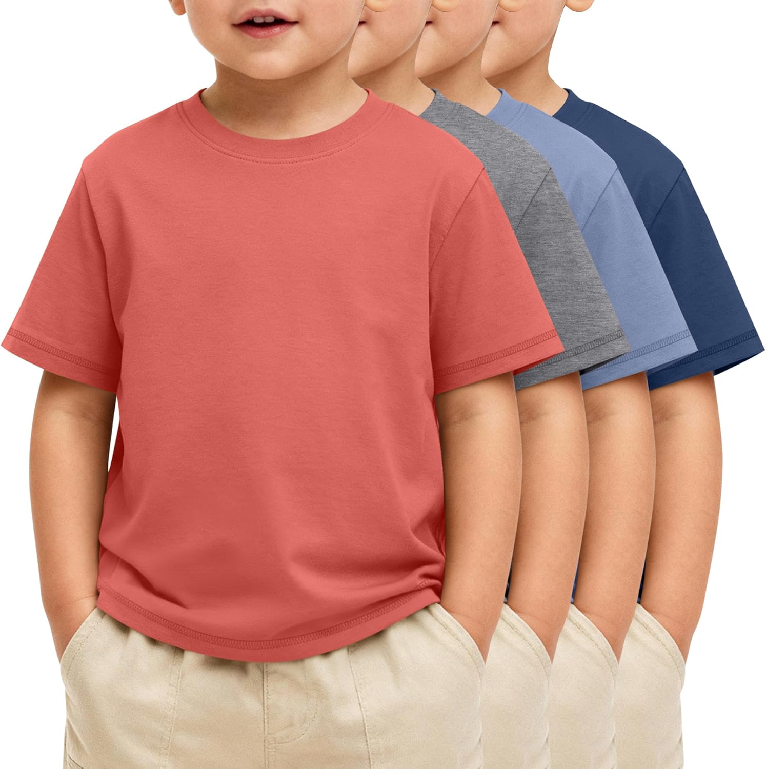 4 Pack Baby Boys' Short Sleeve T-Shirts 18M-5Y Toddler Crewneck Loose Casual Basic Tees Summer Infant Pullover Tops