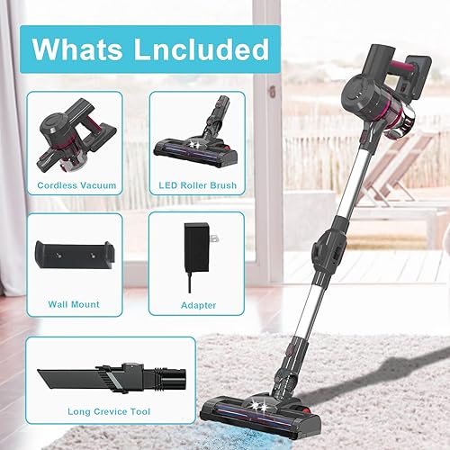 Miniatura 7 de Aspiradora inalámbrica, succión fuerte de 25 Kpa, 40 minutos de tiempo de funcionamiento, aspiradora 6 en 1 con batería recargable desmontable de