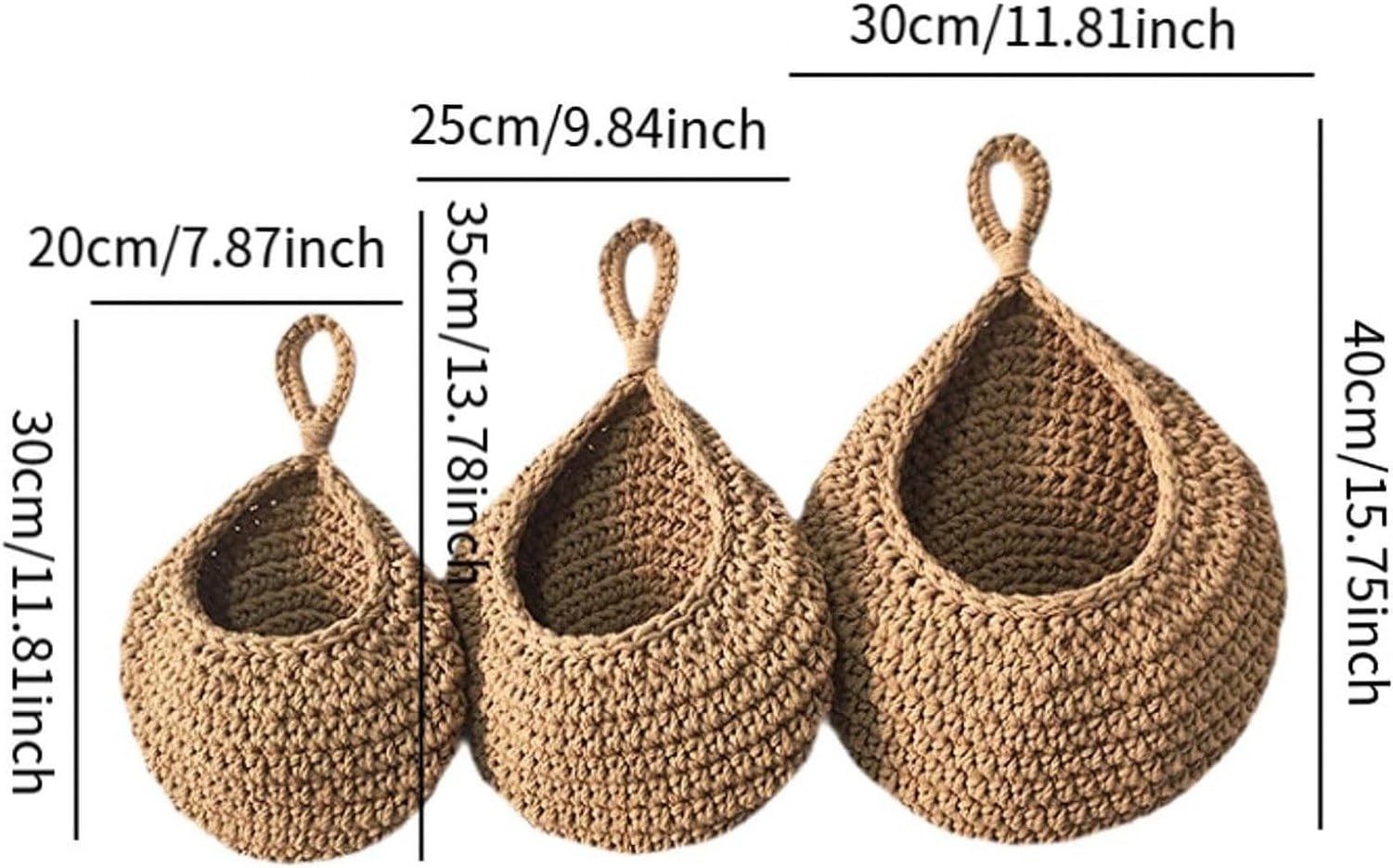 3X Cesti Appesi da Parete Porta Verdura e Frutta Fioriera Bohemien Piccola per Bar Ristorante Soggiorno Cucina Rustica, Brown