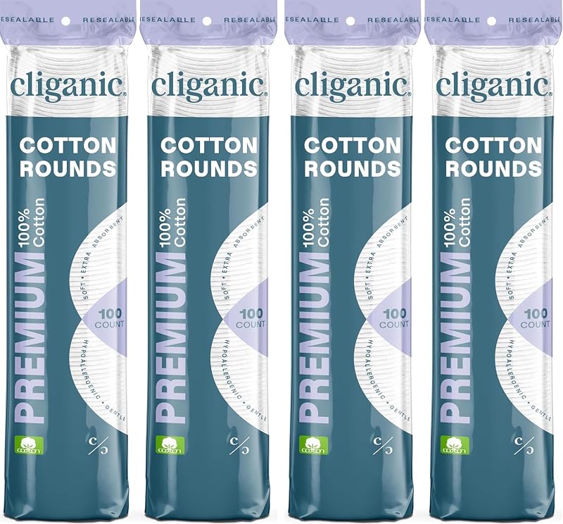 Discos de algodão Cliganic para o rosto, 400 unidades, Pacote com 4